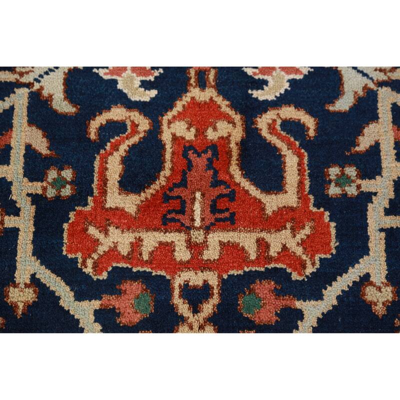 Hand Knotted Oriental 100% Wool Carpet Traditional Medallion Navy Blue & Blues Heriz (serapi) Area Rug - 11' 11'' X 9' 0''
