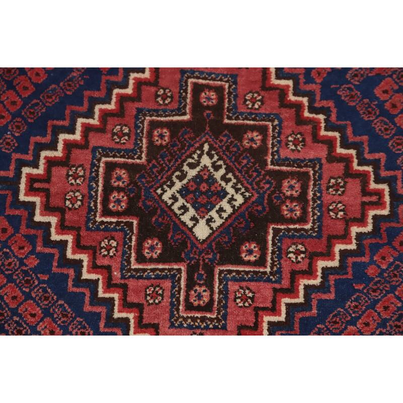 Hand Knotted Oriental 100% Wool Carpet Traditional Tribal Navy Blue & Blues Hamedan Area Rug - 6' 5'' X 3' 9''