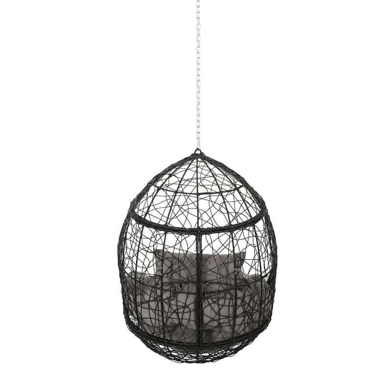 Modern Rattan Egg Chair with Water-Resistant Tufted Cushion, Teardrop Hanging Basket Chair, Wicker Swing Chair