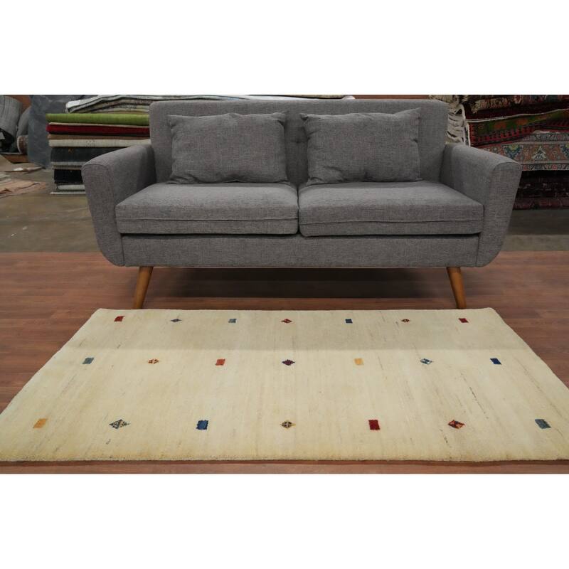 Hand Knotted Oriental 100% Wool Carpet Tribal Modern Beige & Ivories Gabbeh Area Rug - 5' 5'' X 2' 11''