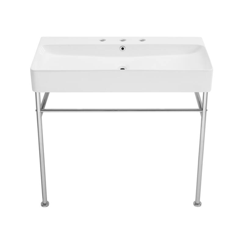 Swiss Madison SM-CS713-3 Carre 35-5/8" Rectangular Ceramic Console - Glossy White / Chrome - Glossy White / Chrome