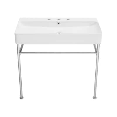 Swiss Madison SM-CS713-3 Carre 35-5/8" Rectangular Ceramic Console - Glossy White / Chrome