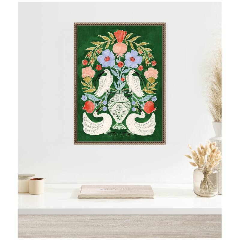 Kate and Laurel Floral Folklore Ibises and Swan by Jill Labieniec Framed Canvas Wall Art Print