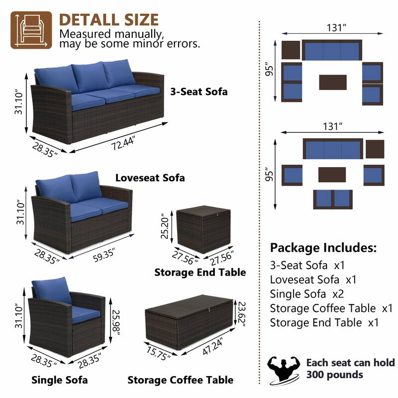 7 - Person Outdoor Seating Group with Cushions