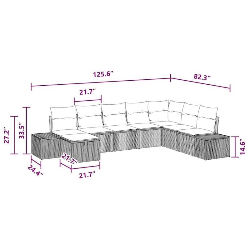 vidaXL Garden Sofa Set with Cushion 8 pcs Black Poly rattan - 82 x 126 x 33