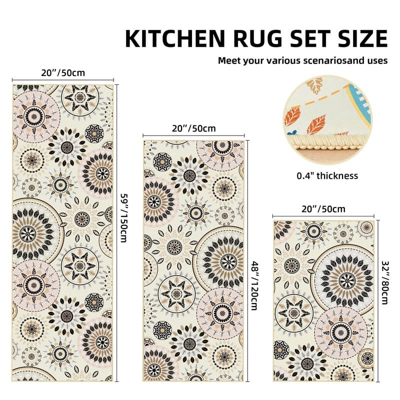 Boho Kitchen Rugs Non-Slip Washable Farmhouse Kitchen Mat 3 Piece Set - 20"x32"+20"x48"+20"x59"