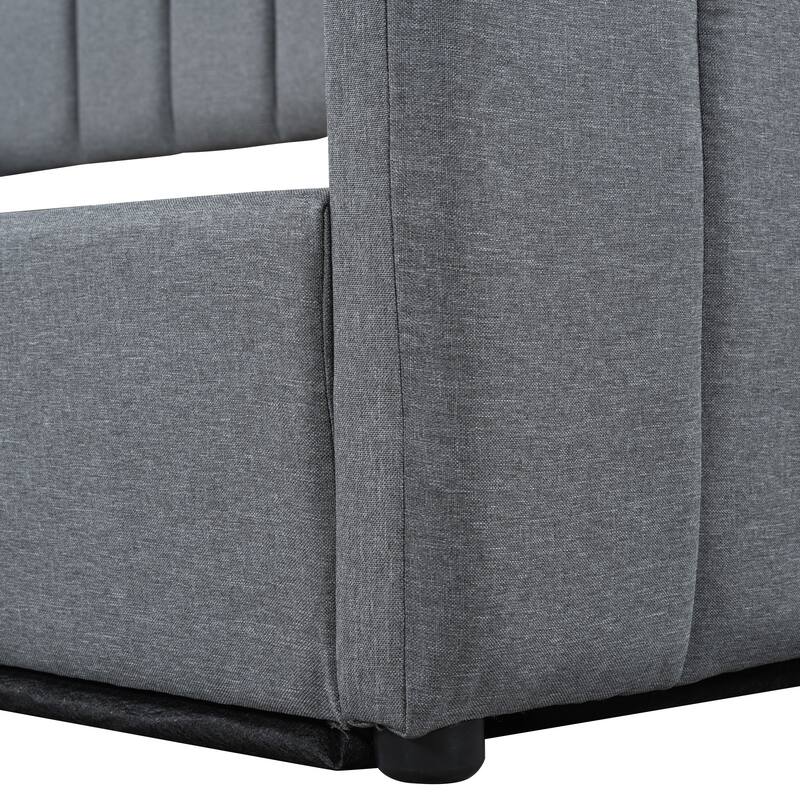 Linen Upholstered Daybed with Underneath Storage, Twin Size