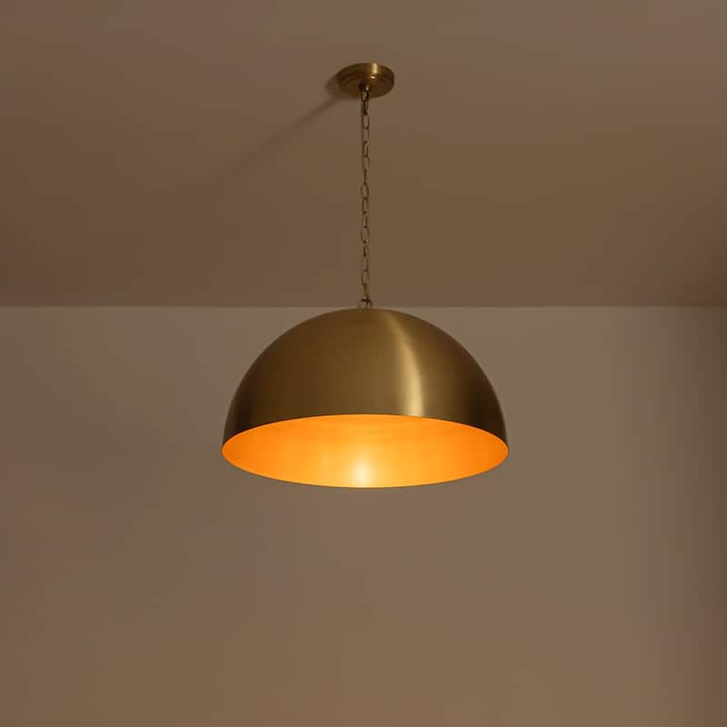 Mid-Century Modern Brass Oversized Metal Dome Pendant Light