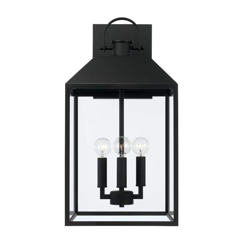 11.25"W x 22"H 4-Light Outdoor Square Rectangle Wall Lantern in Black with Clear Glass