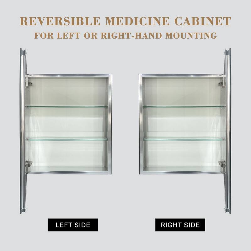 Bathroom Medicine Cabinet with Invisible Handle, Soft-Closing Hinge, Adjustable Glass Shelves