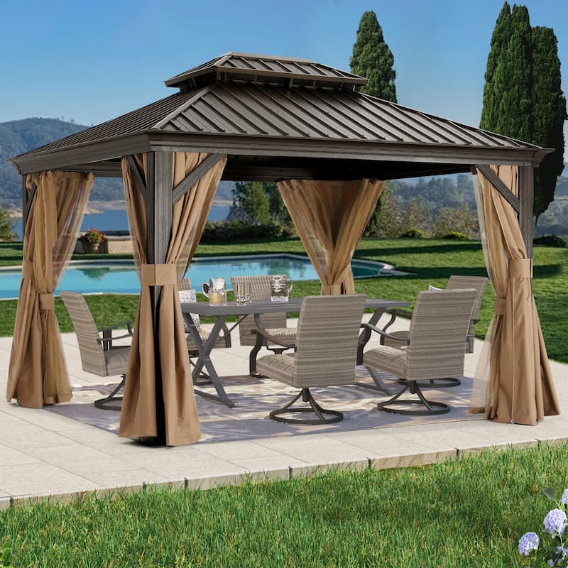 ABCCANOPY Outdoor Hardtop Gazebo with Galvanized Steel Double Roof - 10x12 - Khaki