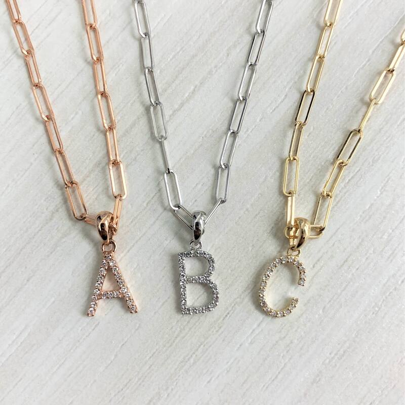 Joelle Collection Diamond Initial Letter Necklace Paperclip 14K Gold 16-inch Chain 1/10 TDW Necklace