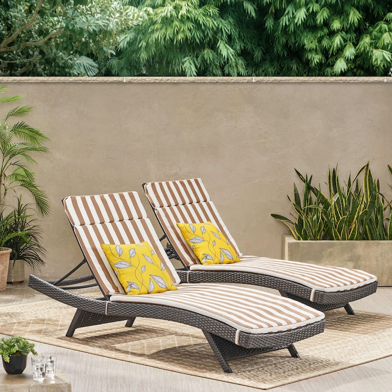 Salem Outdoor Wicker Lounge with Water Resistant Cushion (Set of 2) by Christopher Knight Home