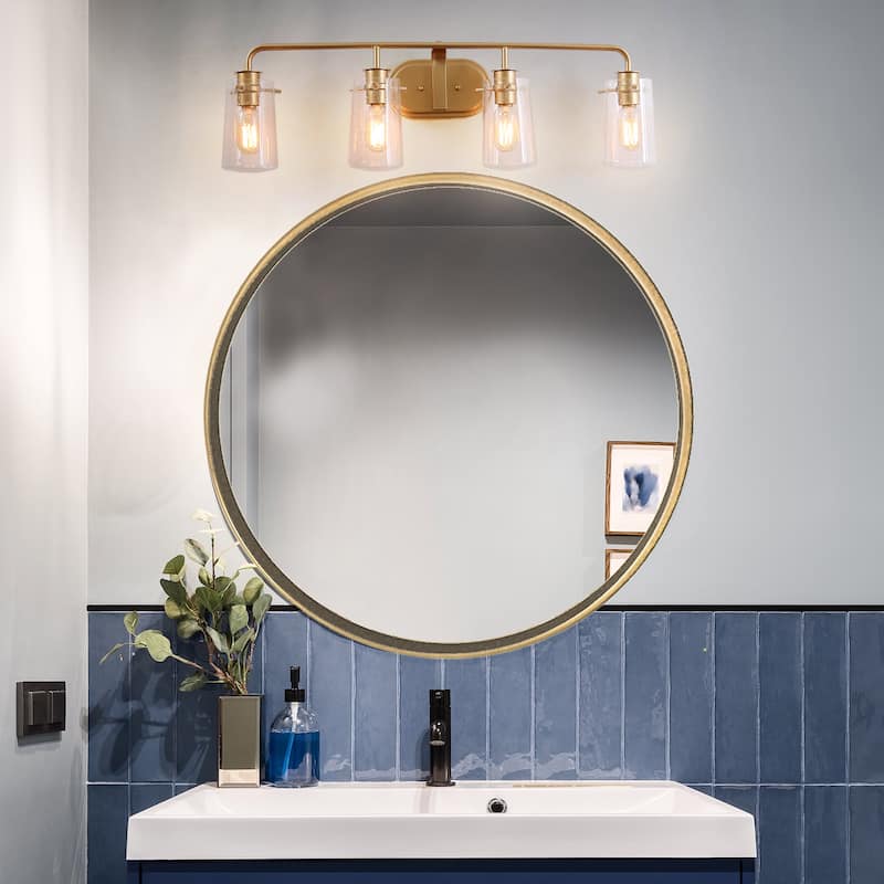 Modern Gold 4-Light Bathroom Vanity Lights Seeded Glass Wall Sconces - L31"xW5.5"xH9"
