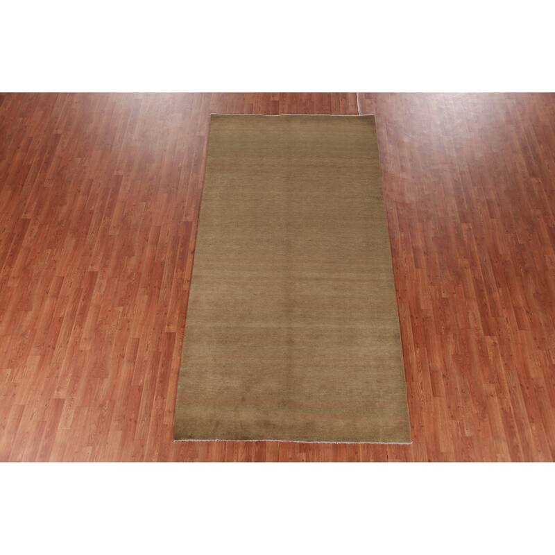 Hand Knotted Oriental 100% Wool Carpet Modern Solid Brown Gabbeh Area Rug - 9' 10'' X 5' 0''