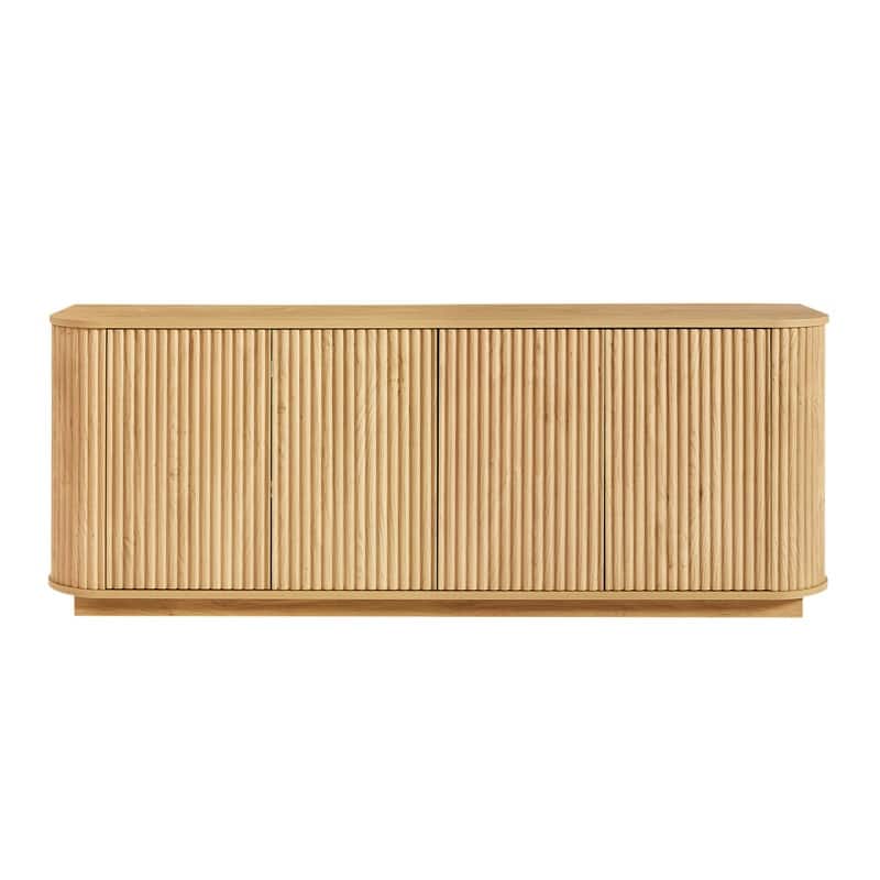 Wave-Patterned Sideboard Storage Cabinet - Wooden TV Stand With Vertical Stripes For Kitchen, Bedroom Or Entryway