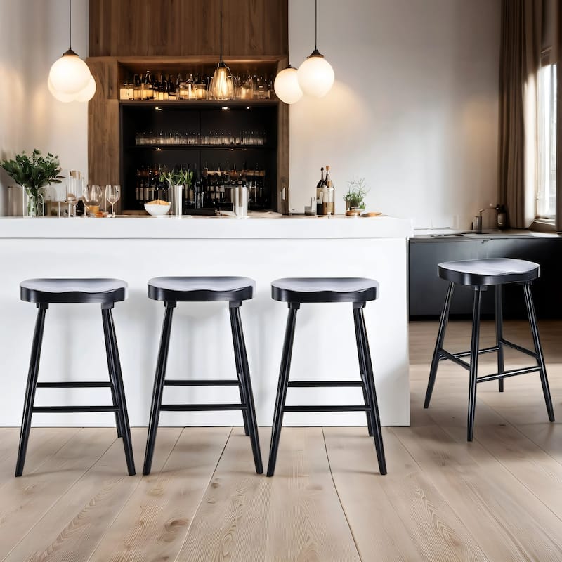 Shaker 26" Height Wooden Counter Stools With Footrest - Set of 4 - Black