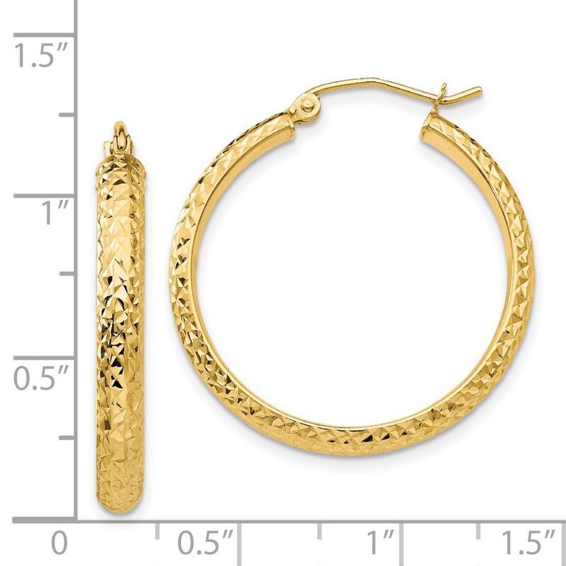 Curata 14k Yellow Gold Hinged Post Sparkle Cut Hollow Hoop Earrings - 28mm