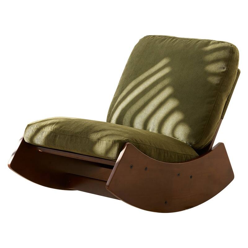 Solid Wood Glider Rocker with Corduroy Upholstery - Cozy Rocking Chair for Nursery, Living Room & Bedroom