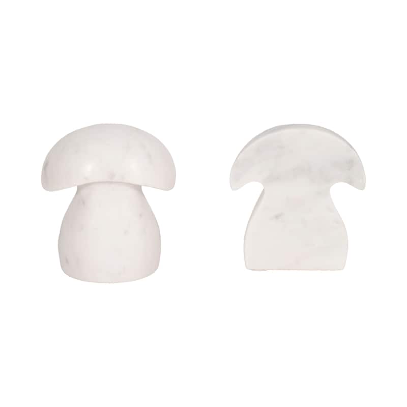 Decorative Marble Mushroom Bookends - Set of 2, 6", White - 6.0"