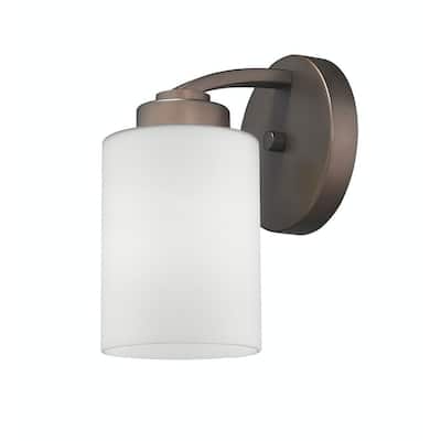 1 Light Bathroom Wall Light with white glass and Bronze Finish