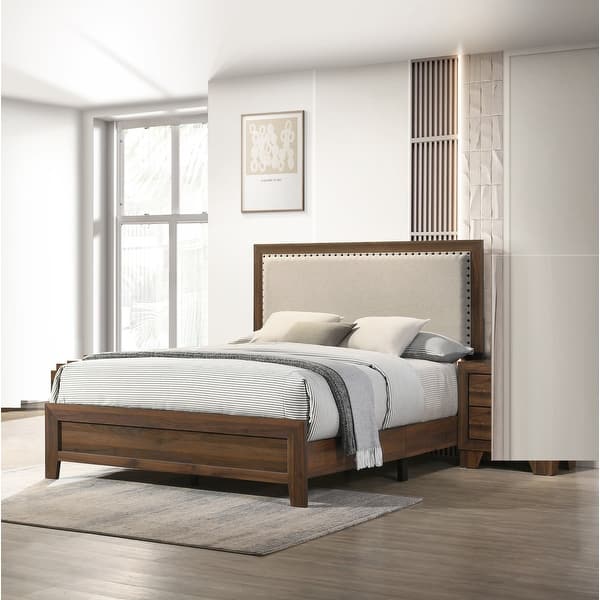 Contemporary Panel Bed with Wood Veneers Upholstered Headboard Bed ...