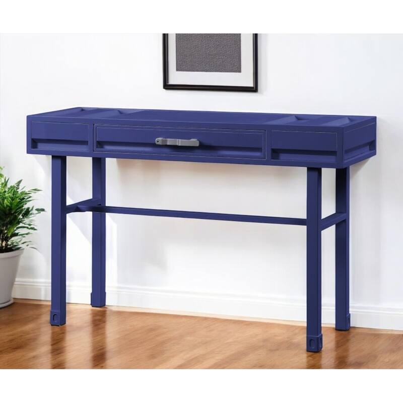 HomeRoots 47" Blue Iron And Wood Vanity Table - Blue