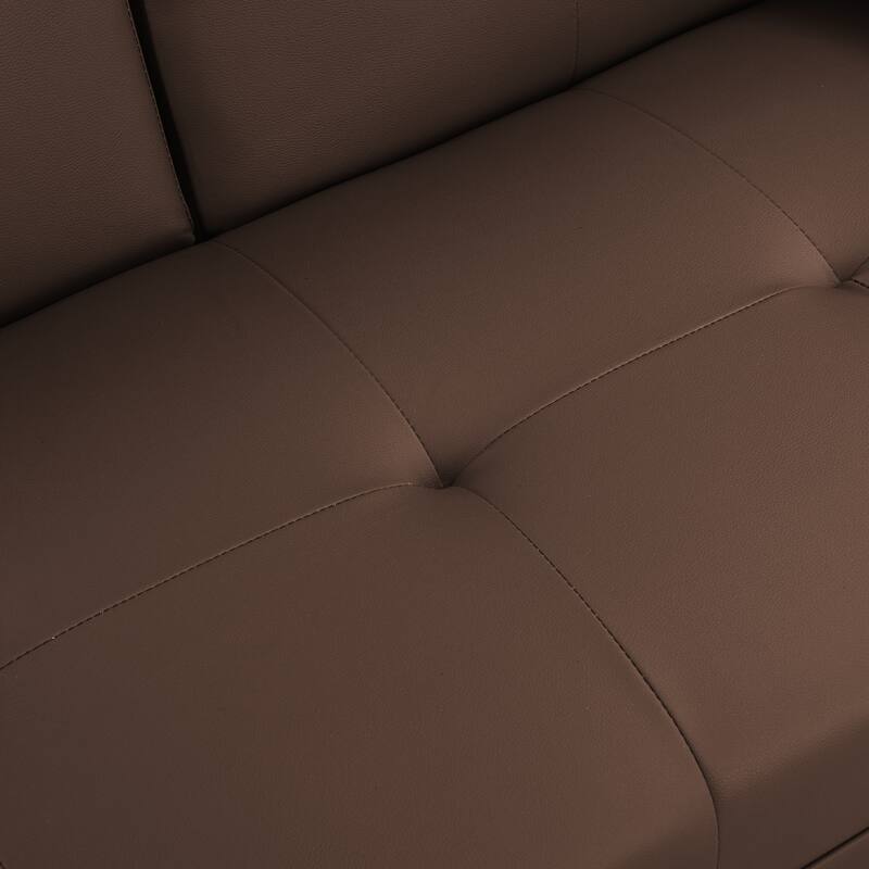 Brown PVC Loveseat Sofa Bed with Wood Frame