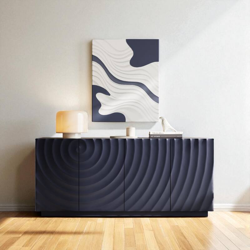 59" Modern Sideboard Buffet Cabinet with 4 Doors, Mid Century Accent Cabinet with Storage for Dining Room or Entryway - Navy Blue