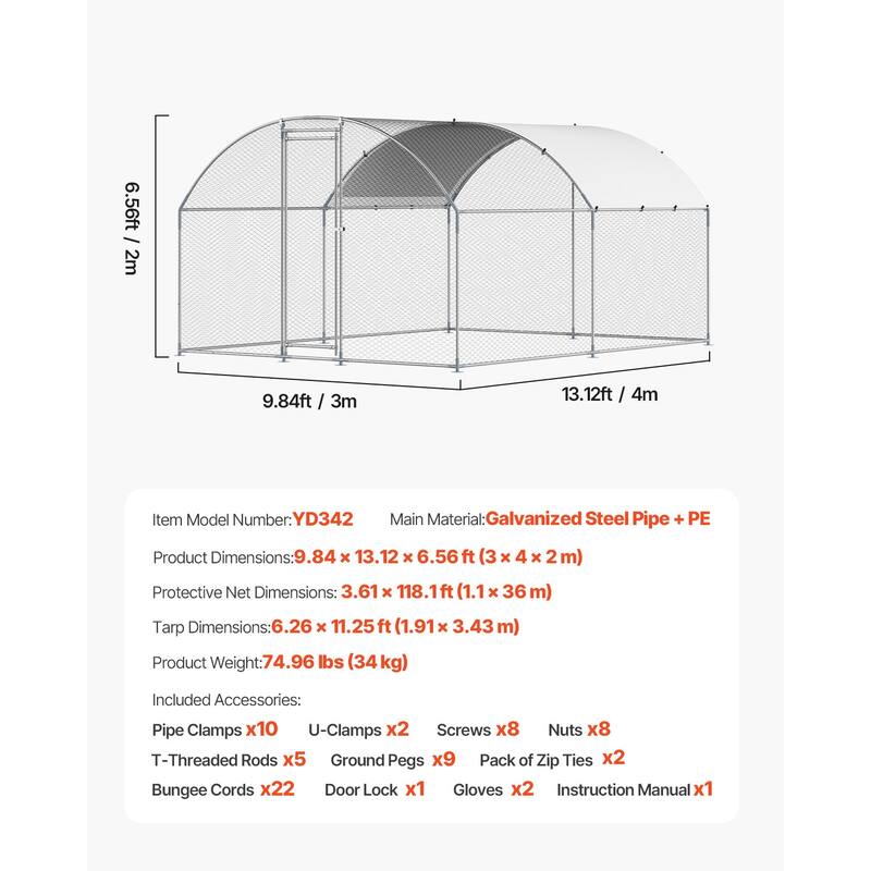 UIMOSO Metal Chicken Coop, Large Walk-in Chicken Runs with Cover, Hen House Enclosure with Security Lock