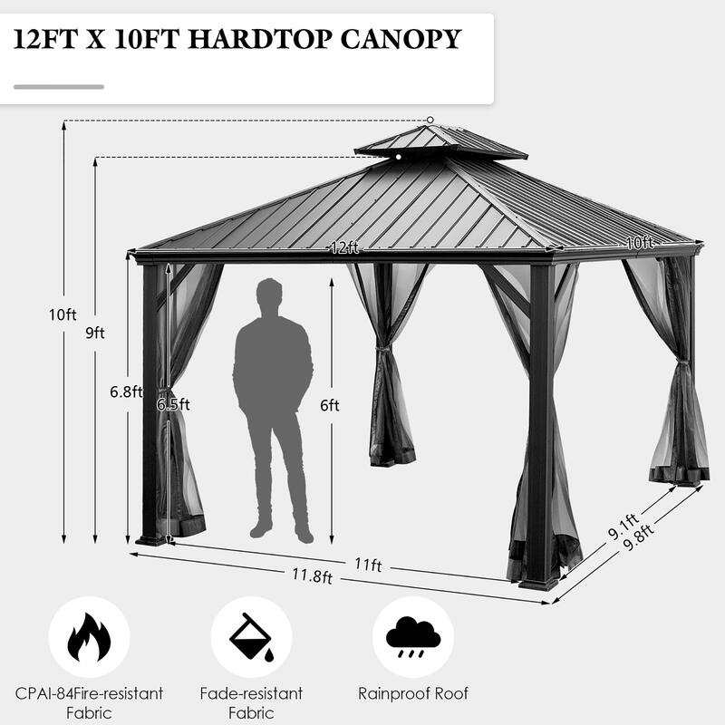 Costway 12ft x 10ft Hardtop Gazebo 2-tier Outdoor Galvanized Steel - See details