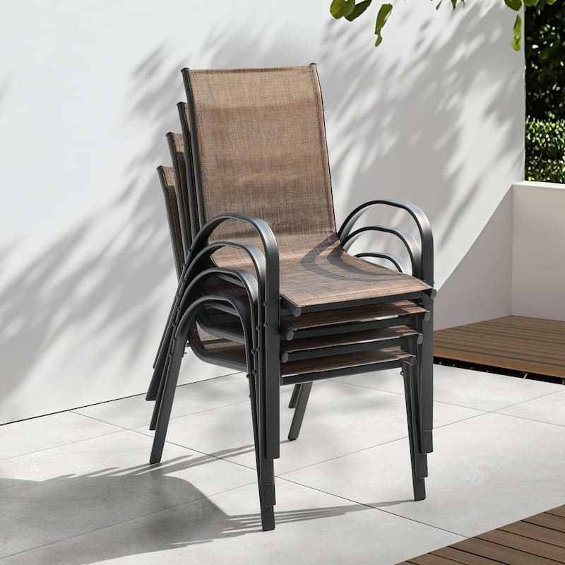 Nuu Garden Patio 4-Piece Textilene Dining Chairs with Armrests and Stackable Design