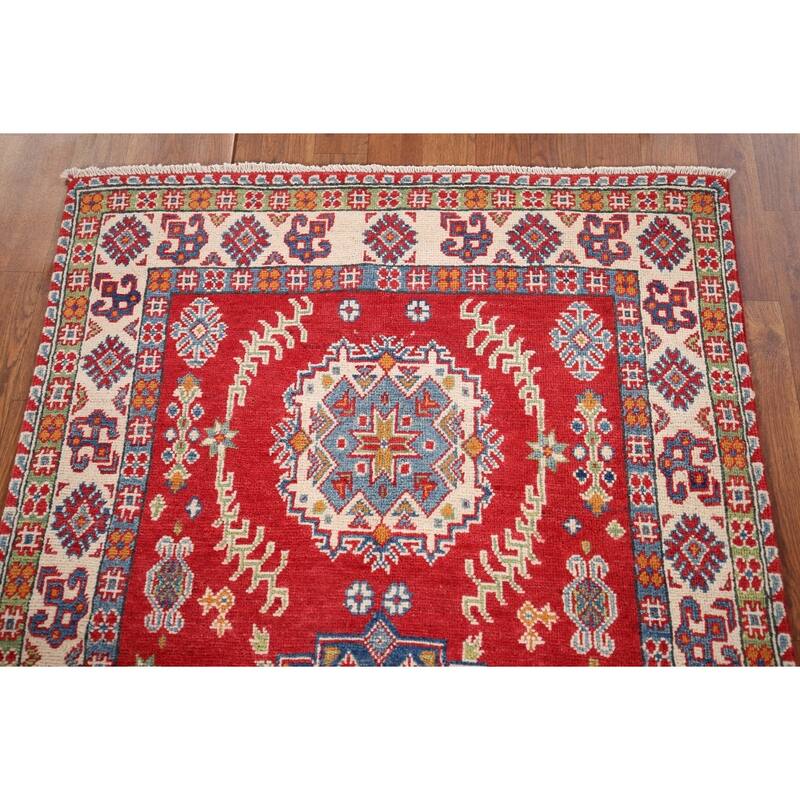Red Kazak Oriental Accent Rug Handmade Wool Carpet - 3'2" x 5'6"
