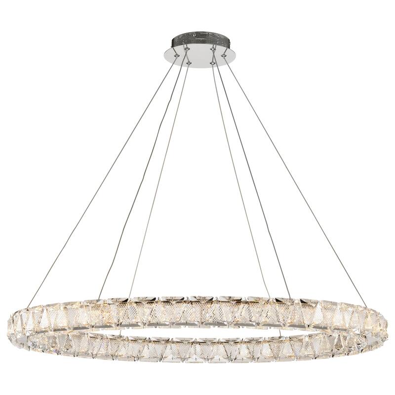 Asher LED 36 Inch Round Pendant Polished Nickel Finish K9 Crystal - Polished Nickel
