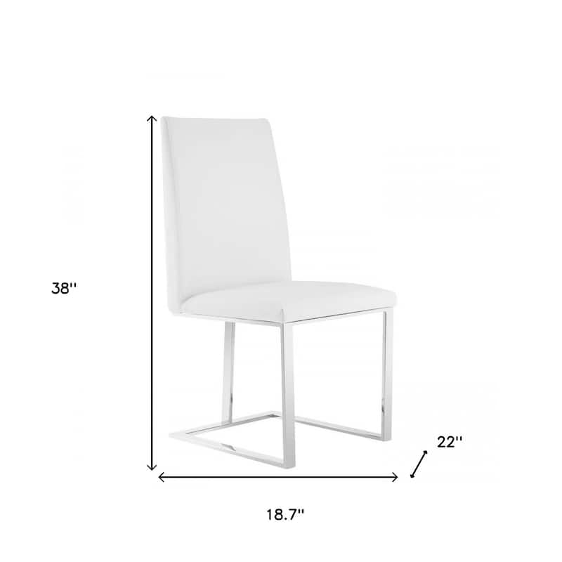 White And Silver Upholstered Faux Leather Dining Side Chair