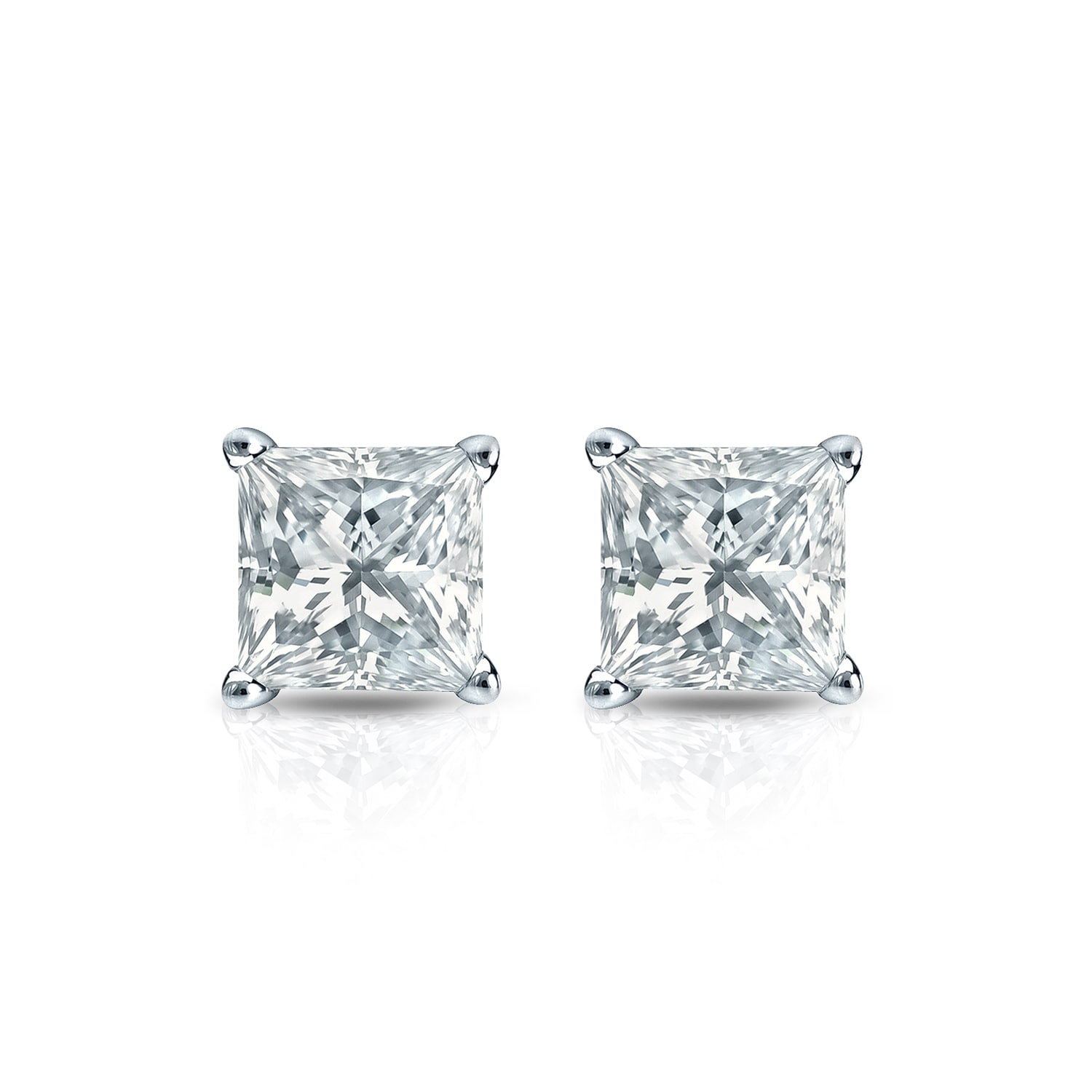 Auriya 14k Gold Lab Grown Princess Diamond Stud Earrings 0.50 to 5.00 ct. tw. 4-Prong Basket Push-Back (E-F VS)