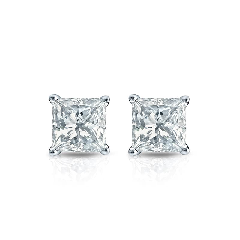 Auriya 14k Gold Lab Grown Princess Diamond Stud Earrings 0.50 to 5.00 ct. tw. 4-Prong Basket Screw-Back (F-G VS)