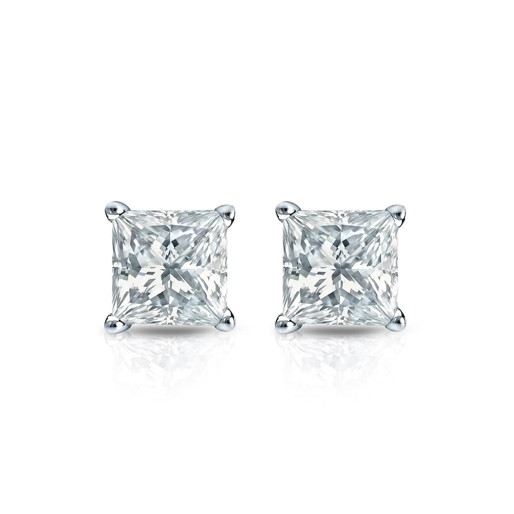 Auriya 14k Gold Lab Grown Princess Diamond Stud Earrings 0.50 to 5.00 ct. tw. 4-Prong Basket Screw-Back (F-G VS)
