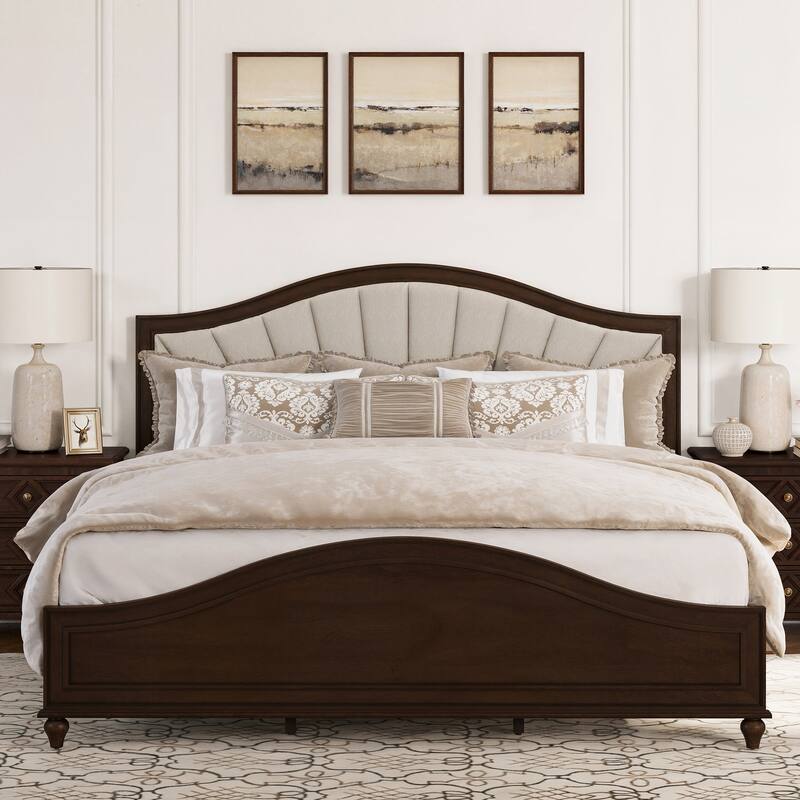 Modern Wooden Upholstered Platform Bed Frame Queen/King Size with Headboard
