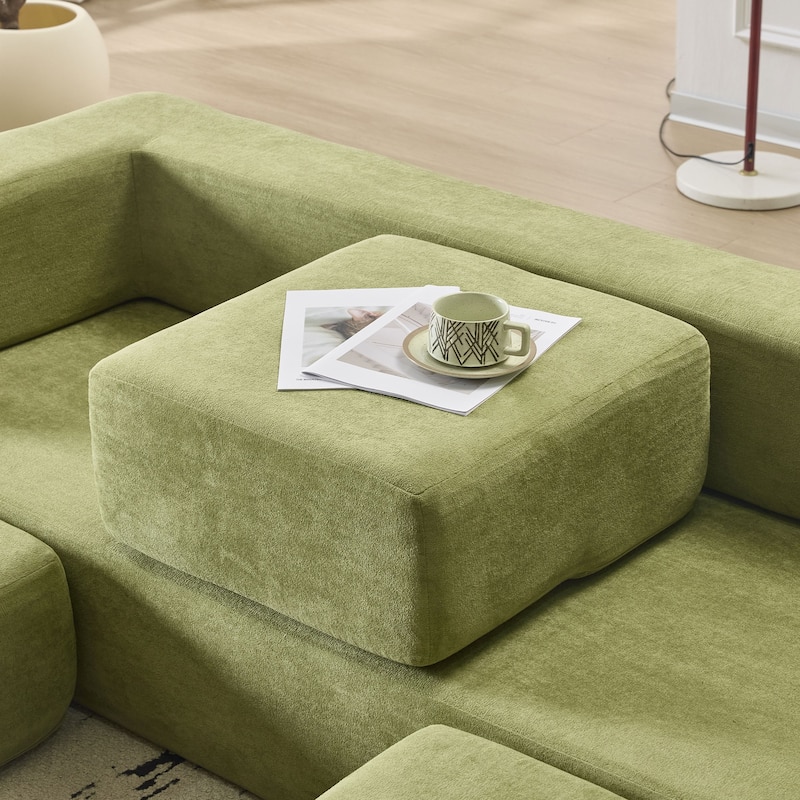 79.14" Chenille 3-Seater Sofa, Foldable Play Mat and Removable Cover