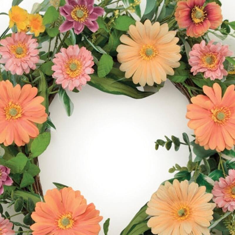 HomeRoots 26" Green Orange And Pink Daisy Artificial Wreath