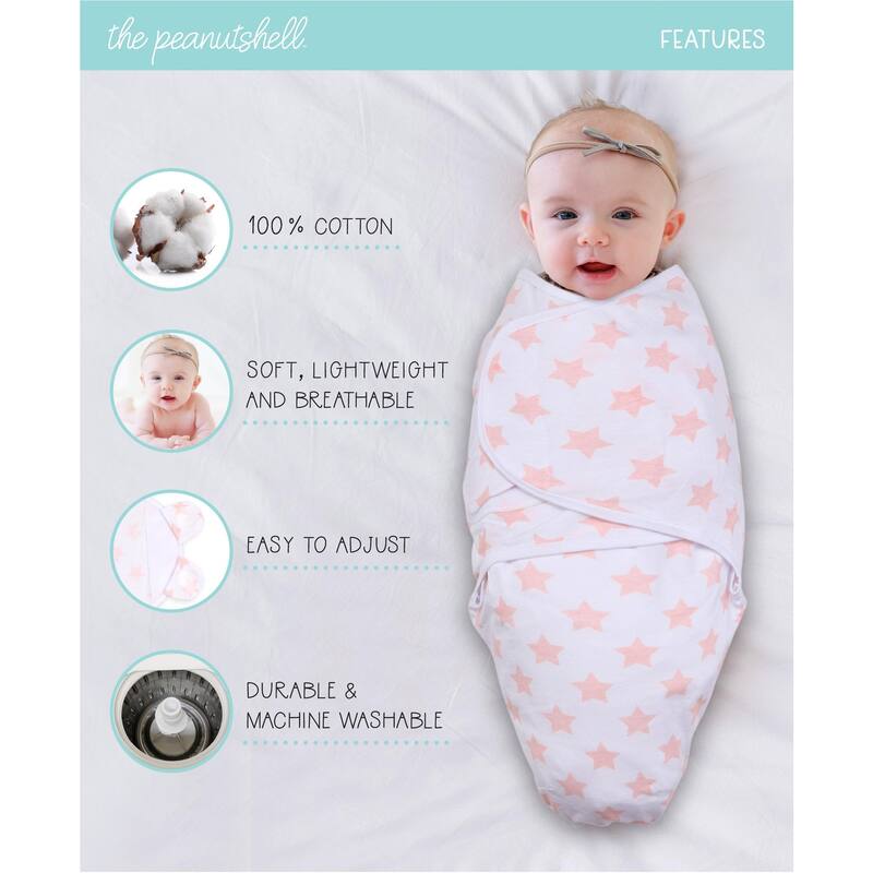The Peanutshell Pink Floral Stars Swaddles, 3-Pack, Medium/Large