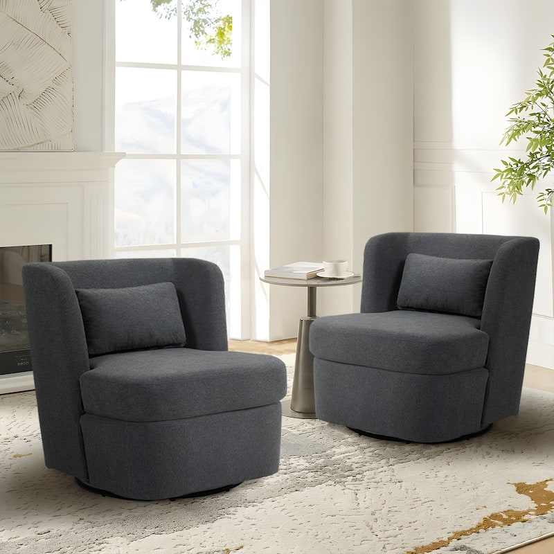 Upholstered Swivel Barrel Accent Chair (Set of 2)