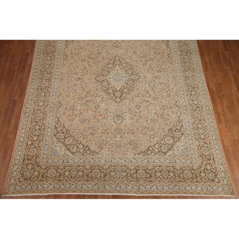 Hand Knotted Oriental 100% Wool Carpet Traditional Floral Peach Mashad Area Rug - 12' 3'' X 9' 7''