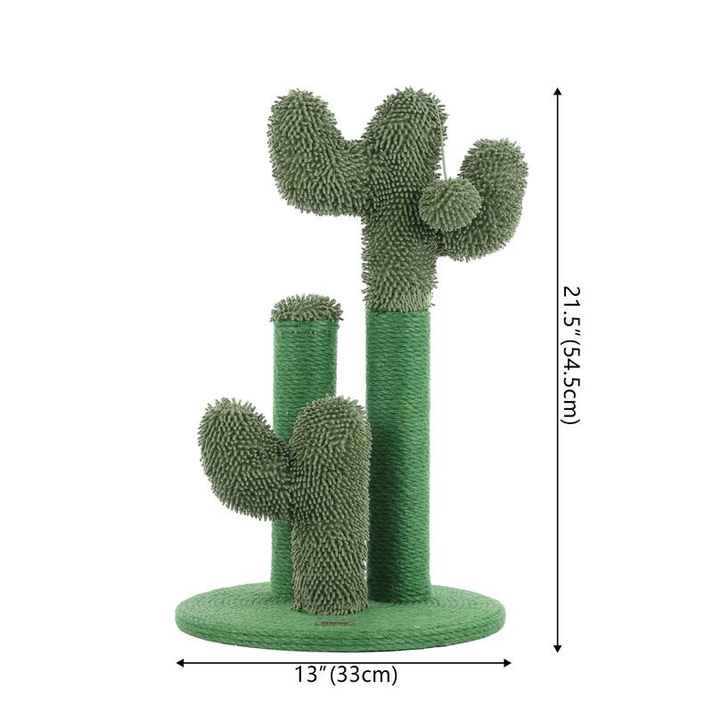 Marfa 21.5" Modern Jute Triple-Cactus Cat Scratching Post with Fuzzy Toy, Green