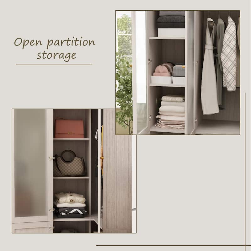 Combo Large Frosted Glass Closet: Versatile Wardrobe Options Armoires