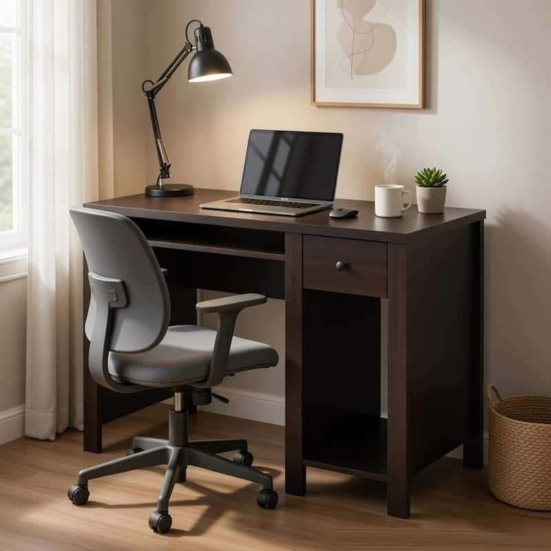 Akol Computer Desk, Keyboard Drawer and Storage, 39 Inch, Black