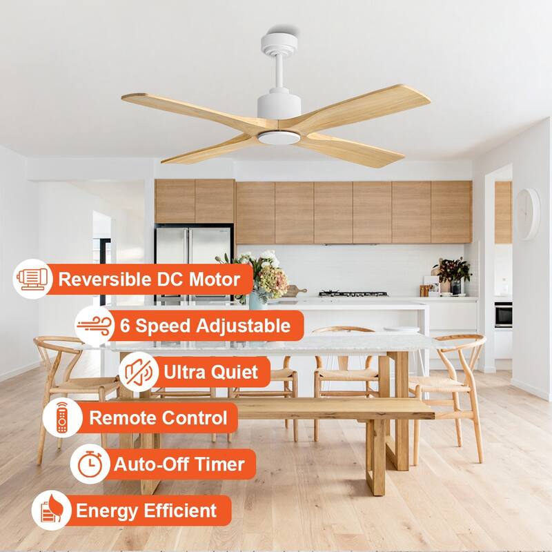 MLiAN 48" DC Motor Indoor Ceiling Fan, 4 Solid Wood Blades...