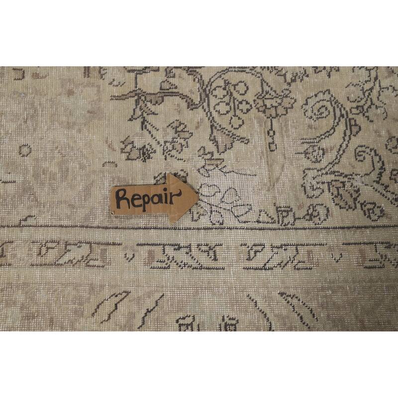 Distressed Tabriz Vintage Rug Hand-Knotted Oriental Wool Carpet - 9'9" x 12'6"