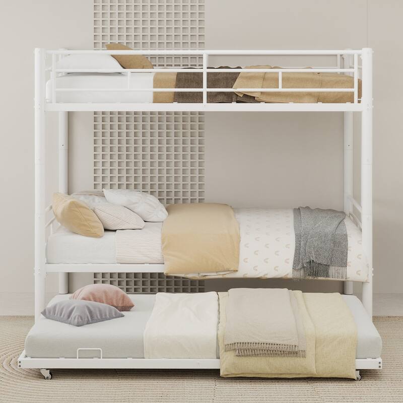 GDFStudio - Heavy-Duty Metal Twin over Twin Bunk Bed with Guardrail